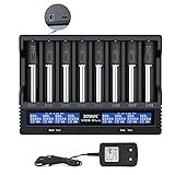 XTAR VC8 Plus Prozessor Ladegerät für 8 x Li-Ion und NiMH Akkus Universal Akku18650 Ladegerät 8 Slot LCD-Bildschirm mit EU Ladeg
