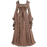 Bekleidung Damen Mittelalter Kleid Satin Trompetenärmel Bodenlanges Retro Kostüm Gewand Gothic Renaissance Viktorianisches Cosplay Prinzessin Kleidung HexenKostüm Gew