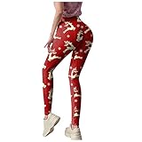 Frauen Berühmte Leggings Hohe Taille Weihnachten Yoga Hosen Butt Lift Bauch Kontrolle Yoga Hose Athletic Strumpfhosen Sport Laufen Santa Claus Schneemann bedruckte Leggings, rot, XXL