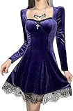 Vagbalena Frauen Gothic Lolita Kleider Schwarz Vintage Grunge Layered Lace-up Kleid Punk Goth Kleider, Elegante hohe Taille Kreuz anhänger schöne Kleid (D-Purple Dress,M)