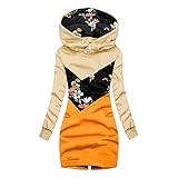 Zilosconcy Damen Übergangsjacke Lang Sweatjacke mit Kapuzen Leicht Gefüttert Jacke Patchwork Langarm Mantel Hoodie Casual Kapuzenpullover, Mode Stern Sweatshirt für Damen Outdoorjacken Herb