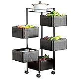 JMBF Küche Lagerregal Rotierendes Gemüse 360 ​​° Quadratisch Küche Rotierbares Regal Boden Wohnzimmer Mehrschichtiges Bewegliches Schwarzes Obst Gemüse Imbissstand Haushaltsregal,5T