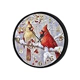 Red Bird Snow Wanduhr, schwarz, 30,5 cm, nicht tickend, geräuschlos, ABS, dekorative Uhren, moderne runde Uhr für Wohnzimmer und Esszimmer, Schlafzimmer, Büro, Küche,