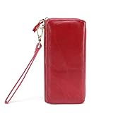 Damen Geldbörse Fashion RFID Antimagnetisch Multi Card Pocket Clutch erste Schicht Rindsleder Tasche, rot,