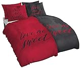 Niceprice Partner Bettwäsche Love Me Tender 135x200, 155x200, 155x220 Rot Schwarz 4 TLG, 2X 135x200 2X 80x80