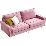 GREATY Modernes Sofa Schlafsofa Samtstoff Couch mit 2 Kissen Ecksofa Eckcouch mit Armlehnen im für Wohnzimmer Schlafzimmer kleine Wohnung Gästezimmer Jugendzimme,R