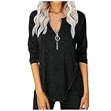 Kittoy FeiBeauty Shirts Damen Pullover Langarmshirt Lose Asymmetrisch Jumper Sweatshirt Tunika Tops mit Reißverschluss Sweatshirt Bluse Freizeithemd Tops Oberteile Lange Ärmel Einfarbig Tops Tunik