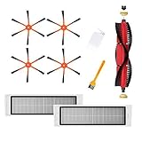 NICERE Ersatz-Staubsauger: 1 x abnehmbare Hauptbürste + 4 x orange 6-armige Seitenbürste + 2 x Filter + 2 x Reinigungsbürste für Saugroboter S50 S51 S55 S5 S6