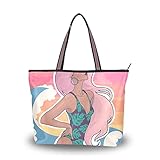 NaiiaN Leichte Strap Tote Bag Geldbörse Einkaufen Schönes Mädchen In Hellem Badeanzug Am Strand Handtaschen Für Mutter Frauen Mädchen Damen Student Umhäng