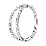 OUFER Body Piercing Helix Earrings Hoop Double Line Clear CZ Paved Septum Ring Cartilage Earrings 16G 316L Stainless Steel Daith Earring Helix Piercing Jewellery 10