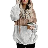 Deloito Warme Plüsch Mantel Frauen Teddyplüsch Jacke Fleece Hoodie Fleecemantel mit Kapuze Elegant Winterjacke Flauschjacke Zip Up Cardigan mit Kapuze Übergangsjacke Jacke Lässig W