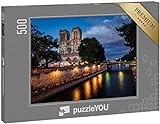 puzzleYOU: Puzzle 500 Teile „Kathedrale Notre Dame de Paris und Seine am Abend, Paris, Frankreich“