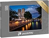 puzzleYOU: Puzzle 500 Teile „Kathedrale Notre Dame de Paris und Seine am Abend, Paris, Frankreich“