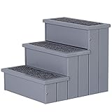 Pawhut Haustiertreppe Hundetreppe Einstiegshilfe mit Teppich Stauraum Kiefernholz Grau 40,5 x 44,5 x 38