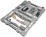 Bosch Professional Bits/Bohrer Premium Set (Betonbohrer, Fliesenbohrer, Universalhalter, Tiefenstopp, Ratschenschrauber Titan-Nitrid-Beschichtung im stabilem Koffer, 76-teilig)