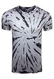 Herren T-Shirt Batik Used Washed Color Tie Dye Rundhals Stretch Kurzarm Streetwear Shirt 196, Farbe:Grau, Größe S-3XL:XL