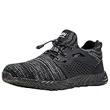 Adults’ Unisex Safety Work Shoes Lightweight Breathable Sporty Protective Shoes Men's Industrial Construction Shoes with Steel Toe Cap Anti-Smashing Anti-Piercing