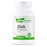 Greenleaves Vitamins - Zink bisglycinat 15 mg 100 pflanzliche Kapseln. Mit bester Resorption. Ohne Kupfer. 100% Veg