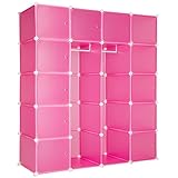 TecTake XXL Steckregal Kleiderschrank Schrank Regal Kunststoff mit Kleiderstange 147x47x183cm - Diverse Farben - (Pink | Nr. 402089)