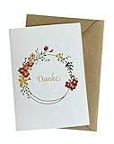 Herzfunkeln® Dankeskarte mit Blumenkranz in DIN A6 - Danke sagen mit Dankeschön Karte - Mit Umschlag aus Recyclingpapier - Grußkarte & Danksagungskarte - Made in Germany