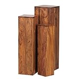 FineBuy Beistelltisch 3er Set Massivholz Sheesham 24,5x85x24,5 cm Tische | Holztisch Natur-Produkt | Echtholz Beistelltische Dekosäulen | DREI Holztische Braun | Blumenhocker Holz M