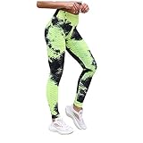 Geilisungren Damen Hohe Taille Geraffte Yoga-Hosen Bauch Kontrolle Schlankheit Leggings Mode Tie-Dye Gedruckt Workout Laufen Butt Lift Strump