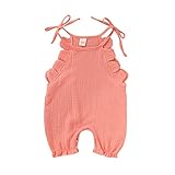 Julhold Babykleidung Set Baby Mädchen Kleidung Outfit 1-teiliges Baby ärmellose Schlinge Baumwolle Und Leinen Rüschen Pilz Seite Strampler Overall Sommer-Romper Bekleidung 3-18 Monate(Rosa,90)