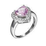 Lieson Ehering Weißgold Damen, Damenring Vergoldet Elegant Freundschaftsringe Damen Herz Rosa Zirkonia Ring Größe 52 (16.6)