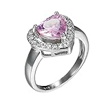 Lieson Ehering Weißgold Damen, Damenring Vergoldet Elegant Freundschaftsringe Damen Herz Rosa Zirkonia Ring Größe 52 (16.6)