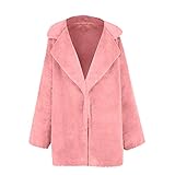 GOKOMO Damen Winter Fleecejacke Lang Elegant Plüsch Mantel mit Revers Mantel aus Kunstpelz Für Damen Winter Damenmantel Langarm Warme Wattierte Jacke(Rosa,L)