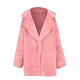 GOKOMO Damen Winter Fleecejacke Lang Elegant Plüsch Mantel mit Revers Mantel aus Kunstpelz Für Damen Winter Damenmantel Langarm Warme Wattierte Jacke(Rosa,3XL)