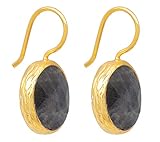 SARAH BOSMAN Damen Ohrringe Gold Plate Labradorit - Runde Ohrhänger Silber vergoldet eingefasster Grauer Edelstein - 16 mm Durchmesser - SAB-E01GRALABg