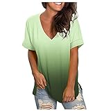 SNKSDGM Sweatshirt Damen Oversized Damen Mode lässig Gradient V-Ausschnitt Kurze Ärmel lose T-Shirt Tops #01 Grü