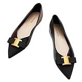 C.PARAVANO Pumps Damen I Schwarze Pumps Damen I Damen Pumps I Flache Schuhe für Damen I Schuhe Damen I Pumps Flach I Spitze Flache Schuhe I Damen Schuhe Elegant Flach (Größe 39, Black Metal New)