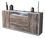 Stil.Zeit Kommode Sideboard - Amir - Korpus Weiss matt - Front Holz-Design Treibholz - (180x79x35cm) - Push to Open Technik & hochwertigen Leichtlaufschienen - Made in Germany