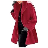 Damen Duffle Wollmantel Damen Trenchcoat Winter Casual Hooded Outerwear Vintage Warme Jacke Übergrößen Übermantel, rot (2), 52
