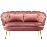 Samt-Loveseat-Sofa Doppelcouch 2-Sitzer-Sofa Gepolsterter Wannenstuhl mit goldenen Metallbeinen, Loungesessel für Wohnzimmer, Schlafzimmer, Office, Empfan, L135×W77×H53cm (Pink)