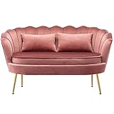 Samt-Loveseat-Sofa Doppelcouch 2-Sitzer-Sofa Gepolsterter Wannenstuhl mit goldenen Metallbeinen, Loungesessel für Wohnzimmer, Schlafzimmer, Office, Empfan, L135×W77×H53cm (Pink)