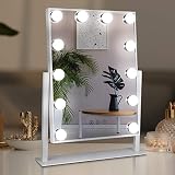 TOGETOP Hollywood Spiegel Schminkspiegel mit Beleuchtung, Kosmetikspiegel mit 12 dimmbaren LED-Licht, 30x40cm Professionelle Make-up Spiegel, 360° drehbar Beleuchteter Tischspieg