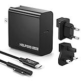 Ladegerät Surface pro,45W PD Ladegerät USB Typ C Kabel mit US/UK/EU Stecker für Kompatibel mit Microsoft Surface Pro 3/4/5/6/7/X, Book 1/2/3 [5V/3A 9V/3A 12V/3A 15V/3A 20V/2.25A]