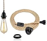 Pendelleuchte Kit mit Schalter - Vintage Lampenkabel mit 4.5 Meter gedrehten Hanfseil E27 Lampenfassung Plug in DIY Hängende Leuchte für Farmhouse Home Loft - Ohne Glühb