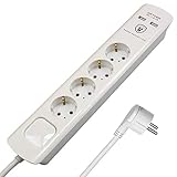 FeinTech MD000433 4-fach Steckdosenleiste mit USB Ladegerät 3 m Kabel mit Flachstecker, 3680 W
