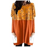 Damen Halloween Laterne Kürbis Druck Shirt Gesicht Kostüm Langarm Tops T-Shirt Bluse Sweatshirts Hemd Mantel Kapuzenpullover Herbst B
