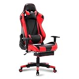 WOLTU Gaming Stuhl Racing Stuhl Bürostuhl Chefsessel Schreibtischstuhl Sportsitz mit Kopfstütze und Lendenkissen, Armlehne verstellbar, mit Fußstütze, Kunstleder, höhenverstellbar, Rot, BS14