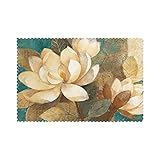 4 gelbe Tischsets mit weißen Pfingstrosen 30,5 x 45,7 cm hitzebeständige Tischmatte waschbar schmutzabweisend rutschfest Polyester Tischsets Sommerdekoration Pimp