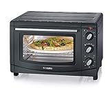 SEVERIN Back- und Toastofen mit Umluftfunktion, Mini Backofen mit Grillrost, Backblech, Drehspieß und Pizzastein, vielseitiger Heißluftofen mit 20 L Kapazität, 1.500 W, schwarz, TO 2068