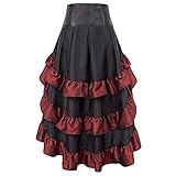 Lihkay Gothic Halloween Rock mit Kordelzug für Damen, Frauen Mittelalter Rüschen Patchwork Unregelmäßige Vintage Cupcake Knöchellanger Rock Unregelmäßige Saum Kleid Rock (Wine, 3XL)