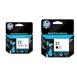 HP 22 Farbe Original Druckerpatrone für HP Deskjet 3940, D1530, D2360, D2460, F2180, F2224, F380, F4180; HP Officejet 4315, 4355, 5610, 5615 & 21 Schwarz Original Druckerpatrone für HP DeskJ