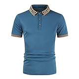 Poloshirt Herren Basic Vintage Mode Druck Herren Freizeitshirt Knopfleiste Spleißen Kent-Kragen Herren Shirt Sport Klassisch Kurzarm Herren T-Shirt F-Blue 3XL