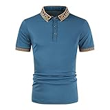 Poloshirt Herren Basic Vintage Mode Druck Herren Freizeitshirt Knopfleiste Spleißen Kent-Kragen Herren Shirt Sport Klassisch Kurzarm Herren T-Shirt F-Blue 3XL